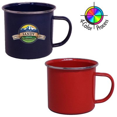 16 Oz. Enameled Steel Cup with Stainless Rim (Screen Printed)