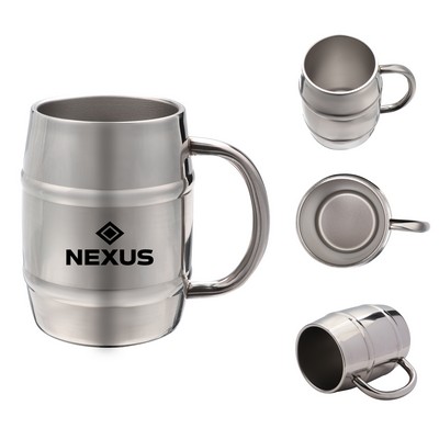 14oz Double Wall Stainless Steel Cups Barrel Mug W/ Handle