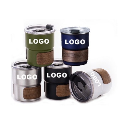 10oz Food Grade 304 Stainless Steel Insulated Camping Coffee Mug w/Wood Sleeve & Lid